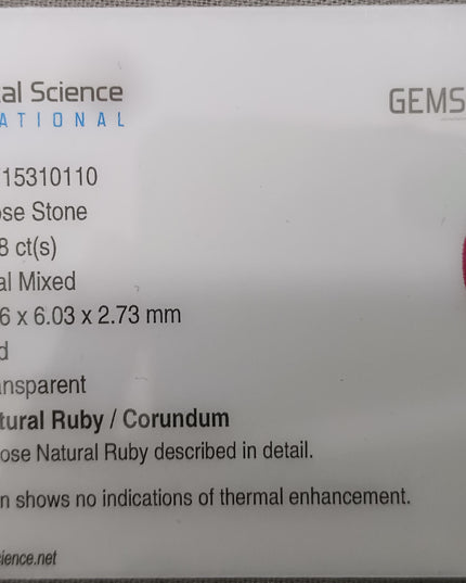 GSI Certified 1.38ct Mozambique Ruby, Natural untreated Gemstone