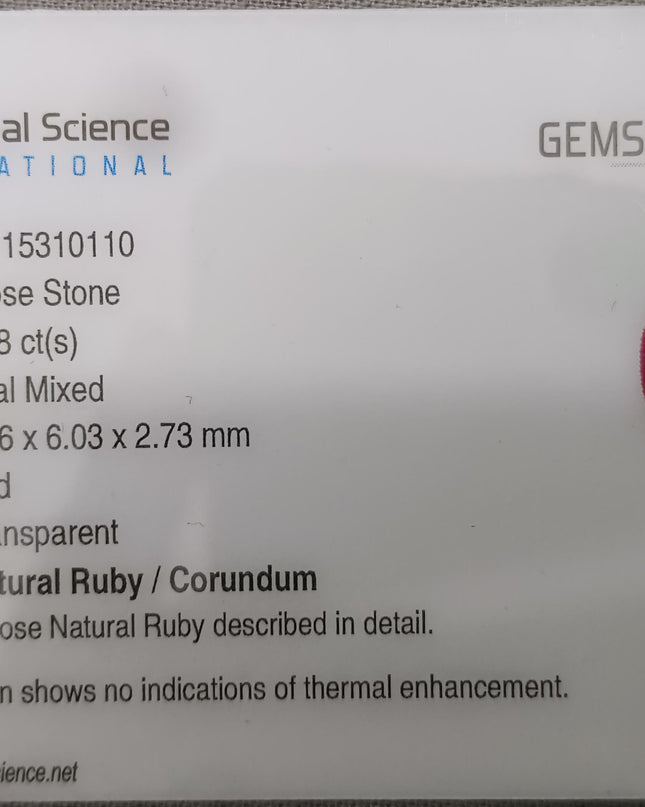 GSI Certified 1.38ct Mozambique Ruby, Natural untreated Gemstone