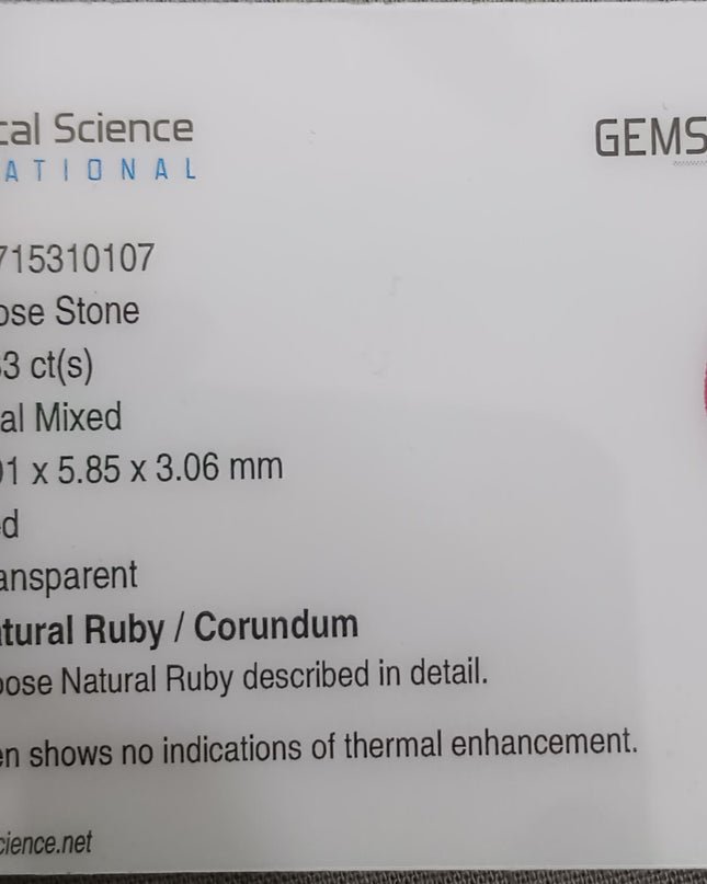 GSI Certified 1.33ct Mozambique Ruby, Natural Untreated Gemstone