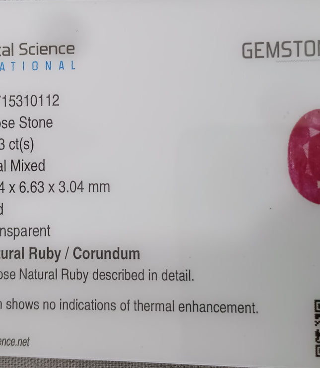 Certified 1.63ct Untreated Natural Mozambique Ruby Stone.