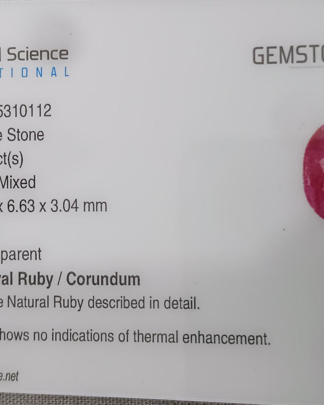 GSI Certified 1.63ct Mozambique Ruby, Natural Untreated Gemstone