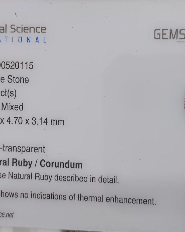 GSI Certified 1.04ct Mozambique Ruby Natural untreated Gemstone