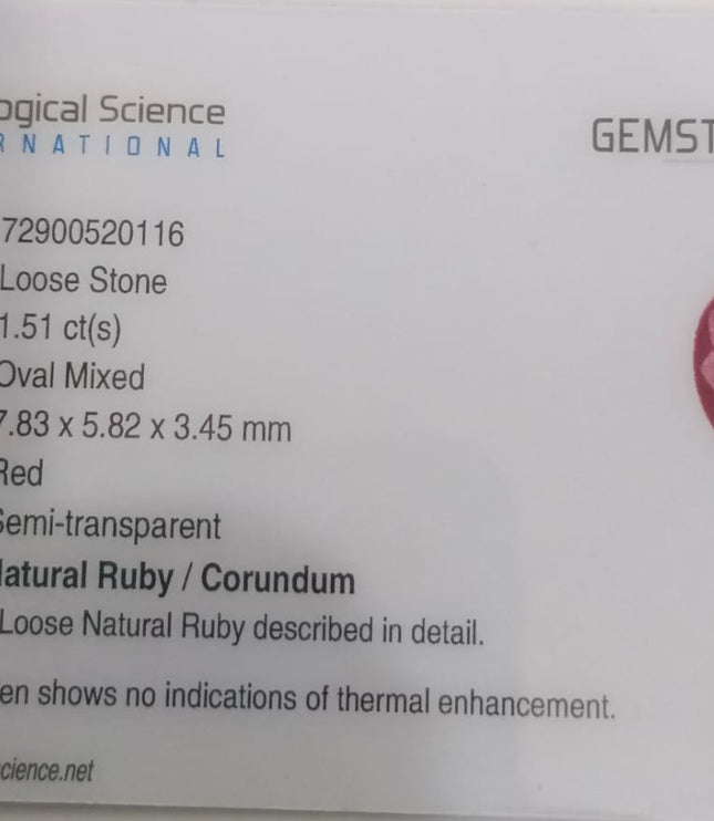 Mozambique Ruby 1.51ct Certified Natural Untreated Gemstone