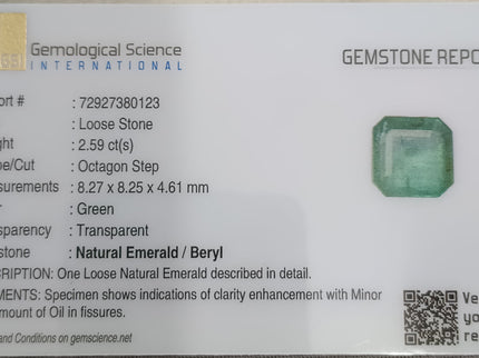 Zambian Emerald 2.59ct Certified Natural Medium Green Gemstone