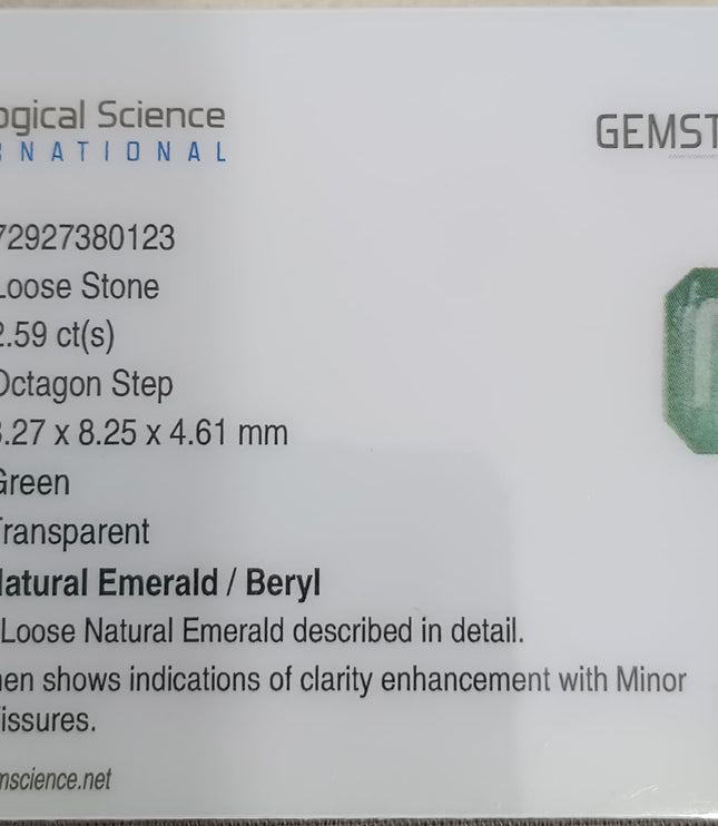 Zambian Emerald 2.59ct Certified Natural Medium Green Gemstone