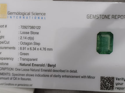 Certified 2.14ct Zambian Emerald, Natural Medium Deep Green Gemstone.