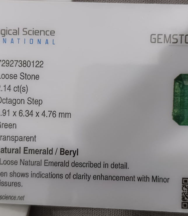Certified 2.14ct Zambian Emerald, Natural Medium Deep Green Gemstone.