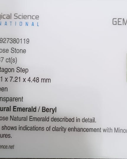 GSI Certified 2.37ct Zambian Emerald, Natural earth mined Gemstone