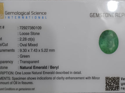 Zambian Emerald 2.28ct Certified Intense Green Oval Cut Loose Gemstone