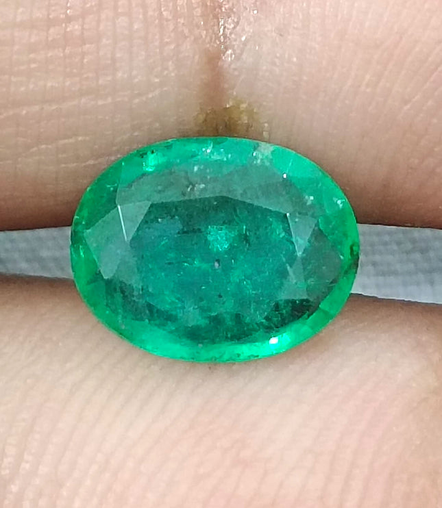 Certified 1.91ct Medium Green Zambian Emerald