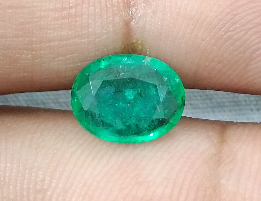 1.91ct Natural Emerald GSI Certified Zambian Medium Green Oval Gemstone