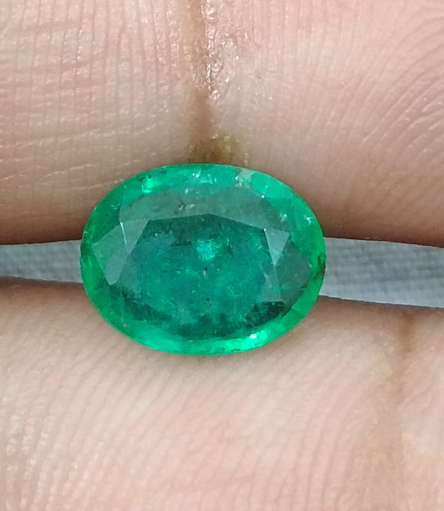 Certified 1.91ct Medium Green Zambian Emerald