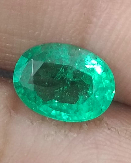 GSI Certified 1.64ct Water Green Zambian Emerald, Natura Gemstone