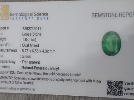 Panjshir Emerald 1.64ct Certified Exceptional luster Water Green Natural Gemstone