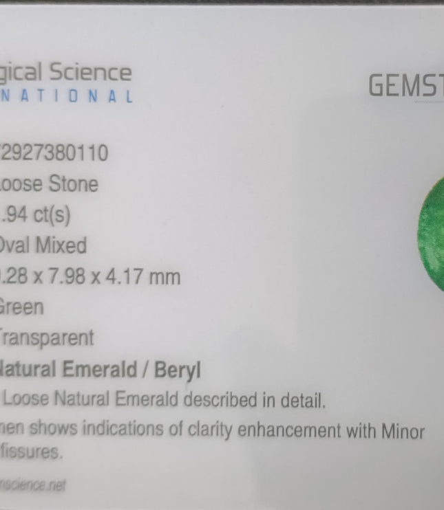 Certified 1.94ct Vivid Medium Green Emerald, Natural loose gemstone