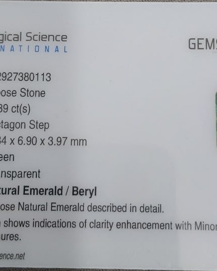 GSI Certified 2.39ct Zambian Emerald, Natural Loose Gemstone