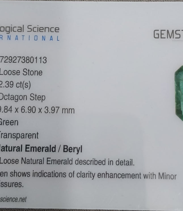 GSI Certified 2.39ct Zambian Emerald, Natural Loose Gemstone