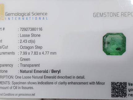 Zambian Emerald 2.43ct Certified Vivid Medium Green Natural earth mined Gemstone