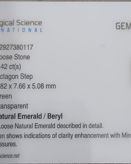 GSI Certified 2.42ct Zambian Emerald, Natural Loose Gemstone