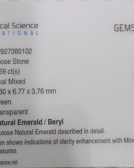 GSI Certified 1.69ct Medium Deep Green Emerald.