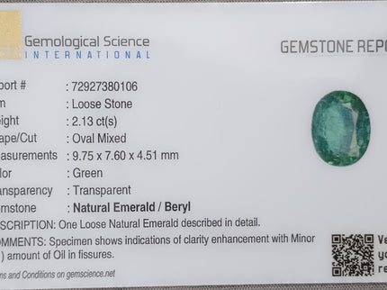 Zambian Emerald 2.13ct Certified Natural Oval Cut Loose Gemstone