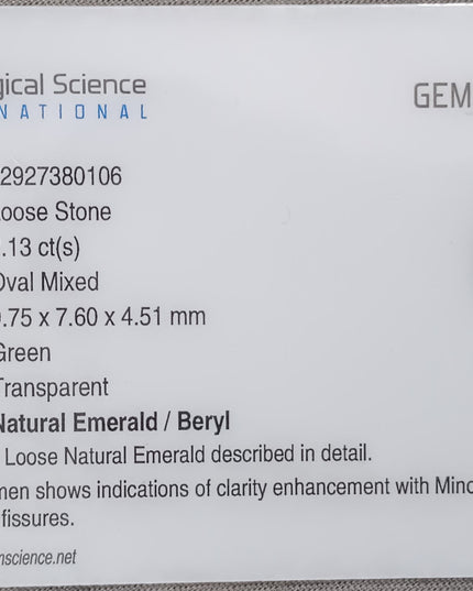 GSI Certified 2.13ct Zambian Emerald