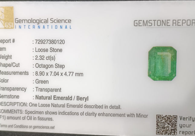 GSI Certified 2.32ct Vivid Medium Green Zambian Emerald, Natural Gemstone