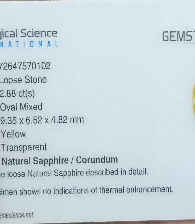 Yellow Sapphire 2.88ct Certified Unheated Natural Untreated Gemstone