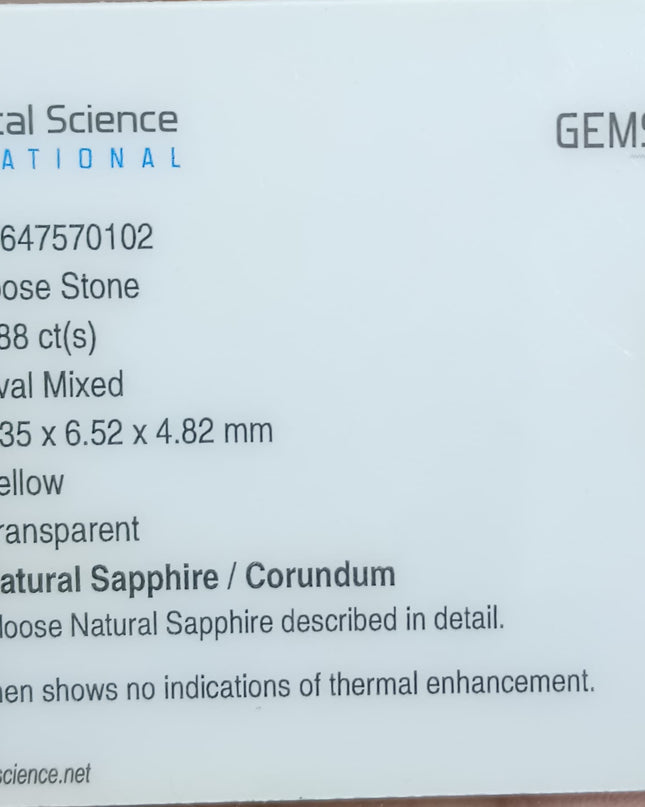 GSI Certified 2.88ct Yellow Ceylon Sapphire Natural Untreated Gemstonr