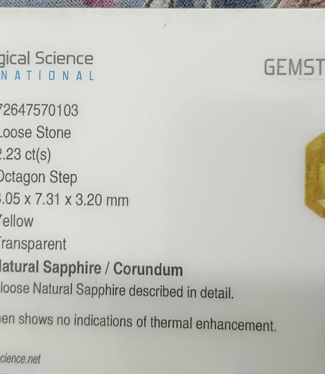2.23ct Yellow Sapphire, Certified Natural untreated Gemstone