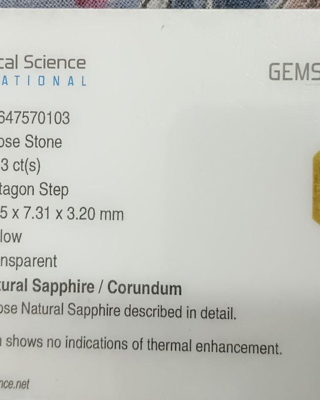 GSI Certified 2.23ct Yellow Ceylon Sapphire Natural untreated Gemstone