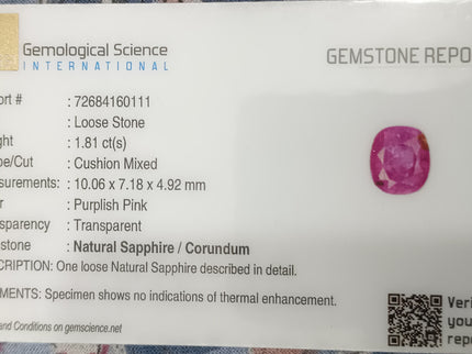 Pink Sapphire 1.81ct Certified Natural Untreated Gemstone