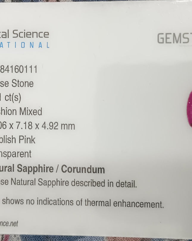 GSI Certified 1.81ct Deep Pink Ceylon Sapphire Natural Untreated Gemstone