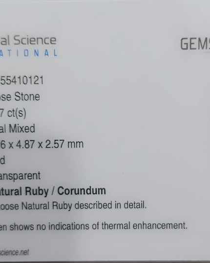 GSI Certified 0.87ct Mozambique Ruby, Untreated Natural Gemstone