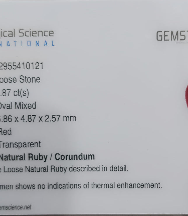 Mozambique Ruby 0.87ct Certified Natural Untreated Gemstone