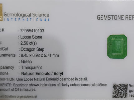 Certified 2.56ct Natural Zambian Emerald