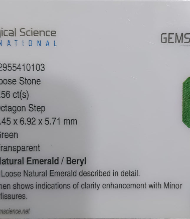 Certified 2.56ct Natural Zambian Emerald