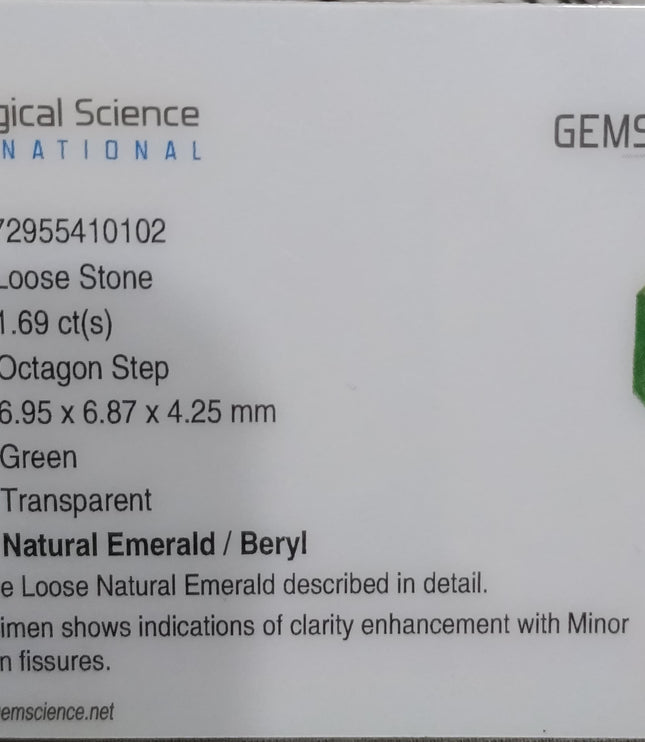 Natural Emerald 1.69ct Certified Medium light Green loose Gemstone