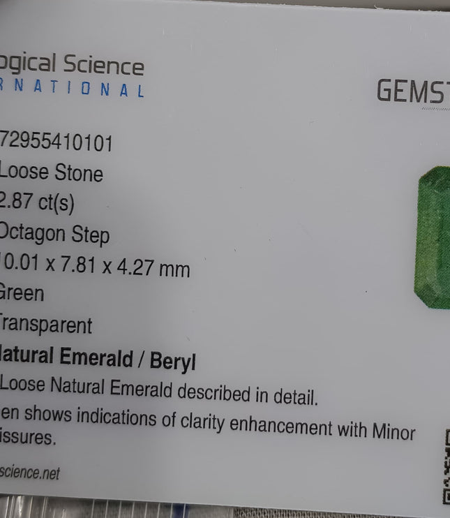 Certified 2.87ct Zambian Emerald, Natural Loose Gemstone
