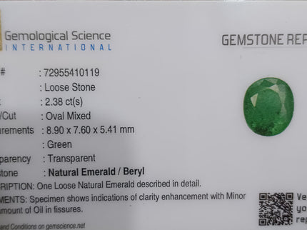 Zambian Emerald 2.38ct Certified Deep Green Natural Loose Gemstone