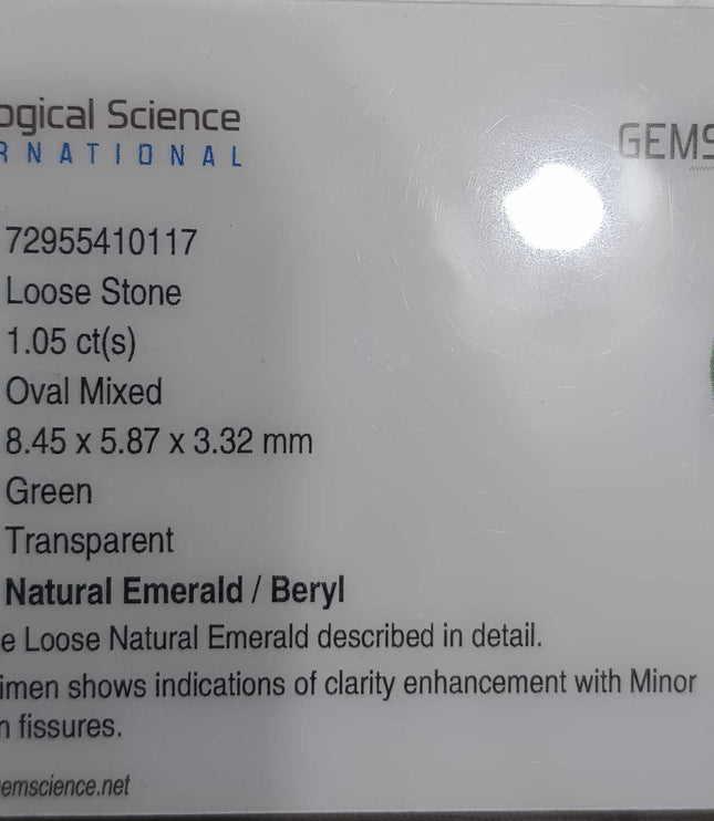 Certified 1.05 Deep Green Natural Zambian Emerald Stone.