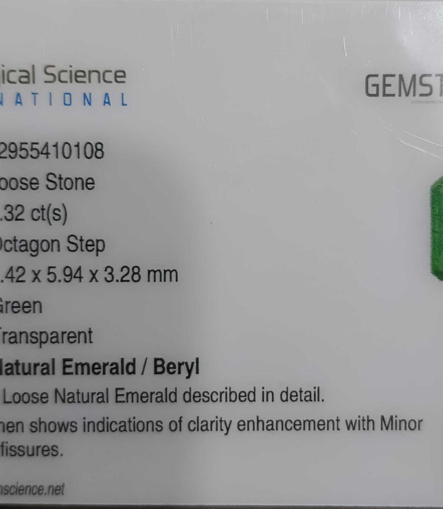 Certified 1.32ct Zambian Emerald, Natural Loose Gemstone