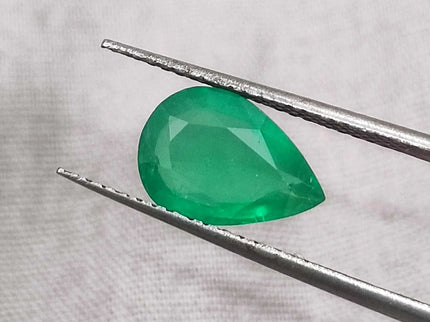 Natural Zambian Emerald 1.90 Certified Pure Velvet Green Pear Cut Gemstone