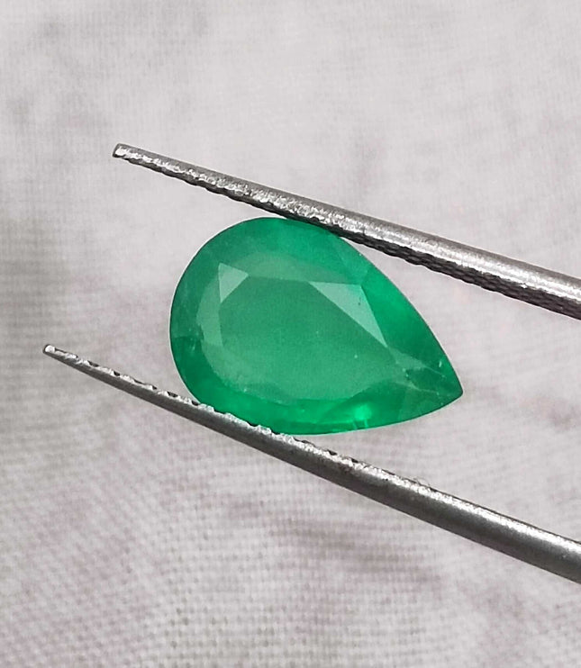 Natural Zambian Emerald 1.90 Certified Pure Velvet Green Pear Cut Gemstone