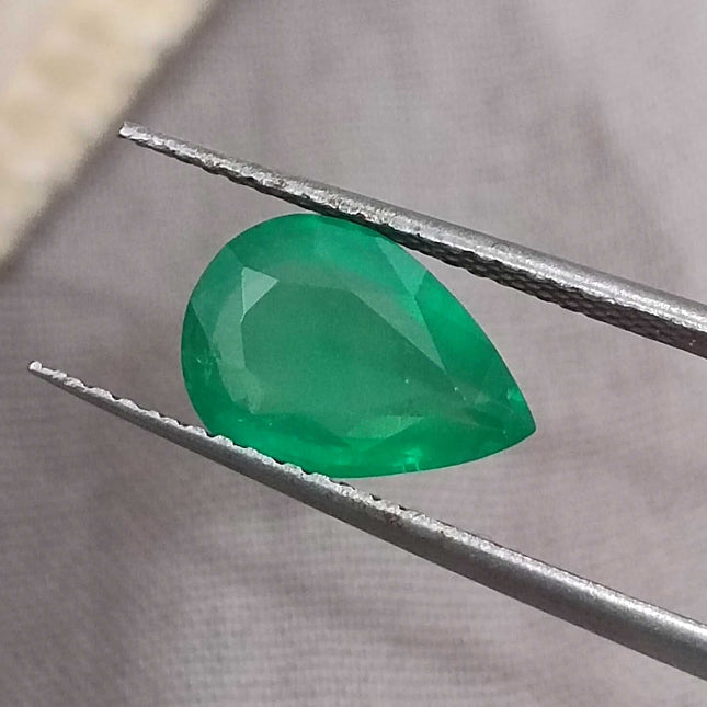 Natural Zambian Emerald 1.90 Certified Pure Velvet Green Pear Cut Gemstone