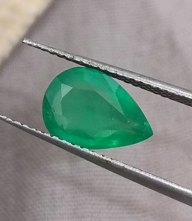 Natural Zambian Emerald 1.90 Certified Pure Velvet Green Pear Cut Gemstone