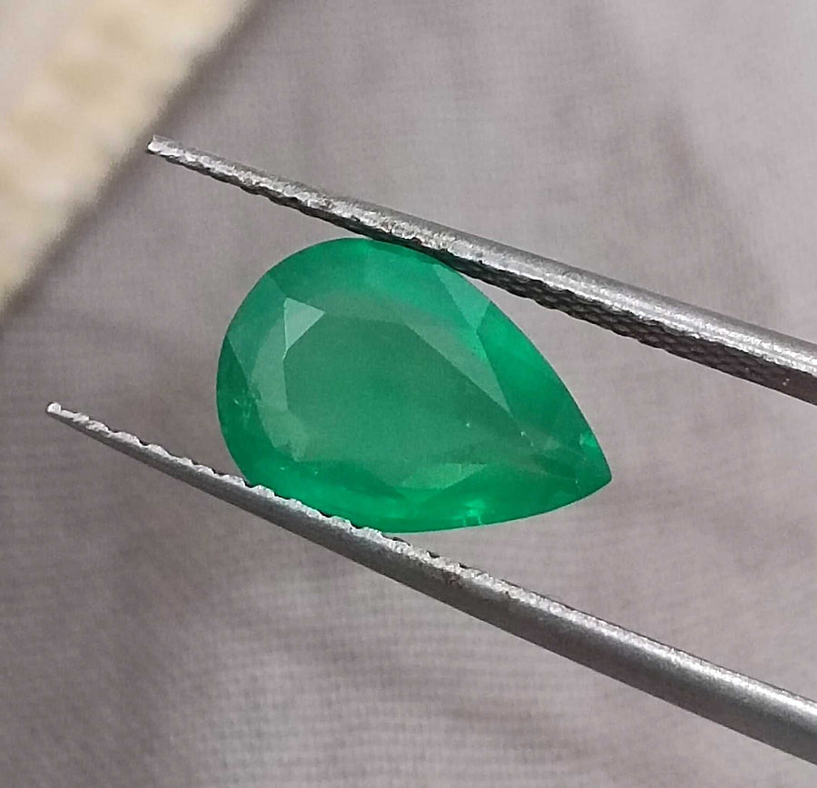 Natural Zambian Emerald 1.90 Certified Pure Velvet Green Pear Cut Gemstone