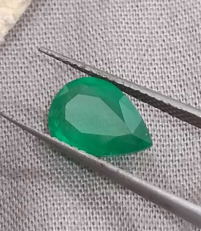 Natural Zambian Emerald 1.90 Certified Pure Velvet Green Pear Cut Gemstone