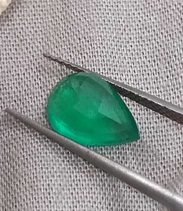 Natural Zambian Emerald 1.90 Certified Pure Velvet Green Pear Cut Gemstone