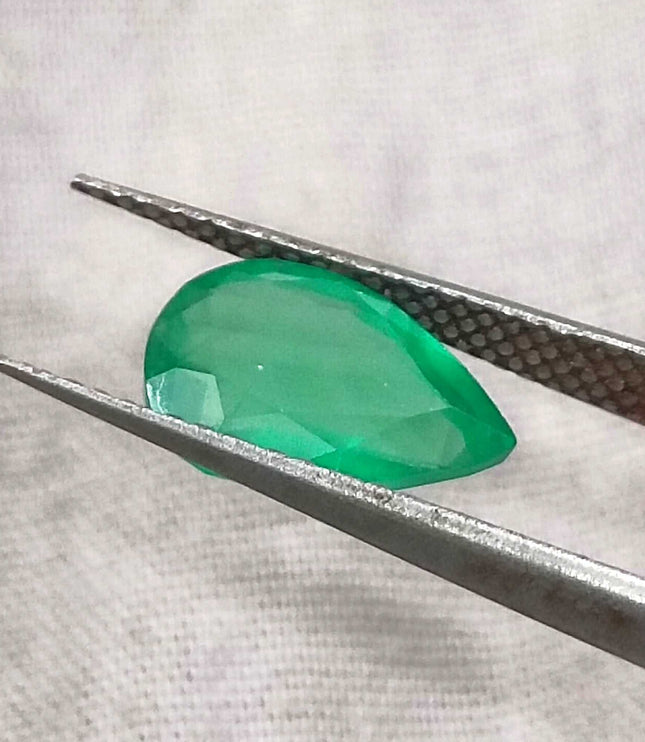 Natural Zambian Emerald 1.90 Certified Pure Velvet Green Pear Cut Gemstone